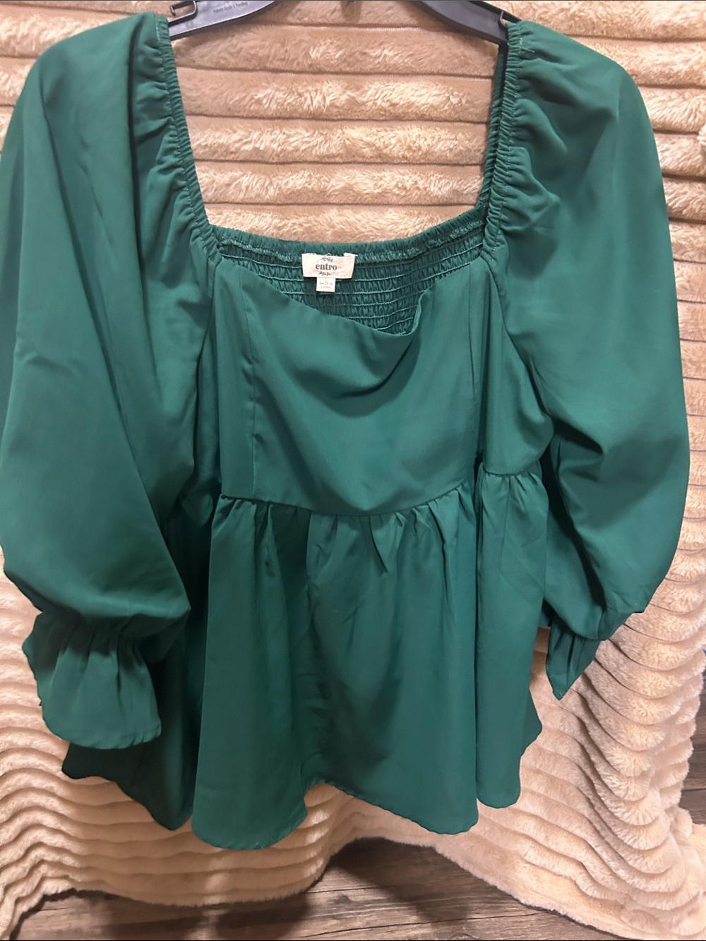 Ever New Teal Green Puff-Sleeve Peasant Top